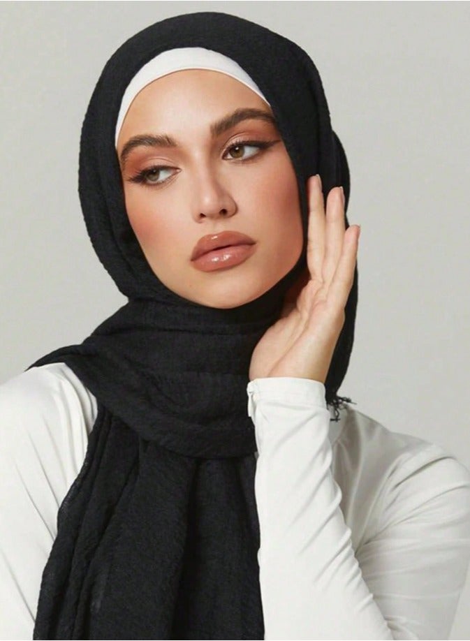 الوشاح للنساء لون صلب غطاء رأس حجاب القطن رأس الوشاح المسلم - Image 1