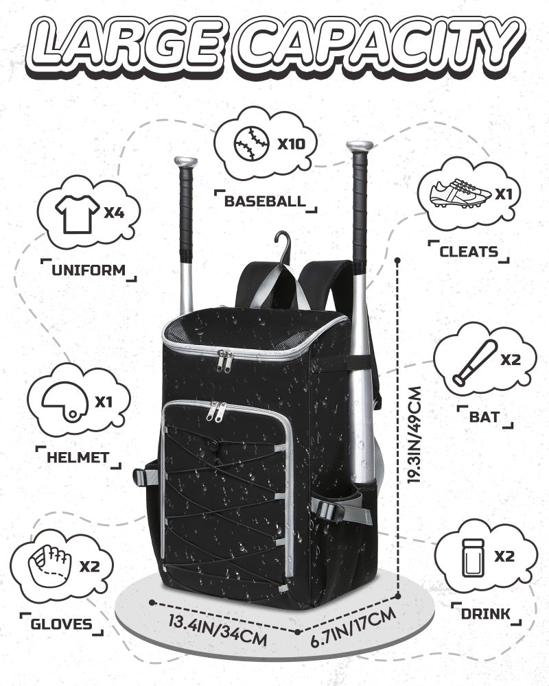 FOKDUVB Baseball Softball Gear Bag Backpack for Boys Girls Ages 8-12 12-14 Large Kids Youth Bat Bag with Ventilated Shoe Compartment Baseball Softball Players Stuff Supplies (Gray, Camouflage) - Image 2