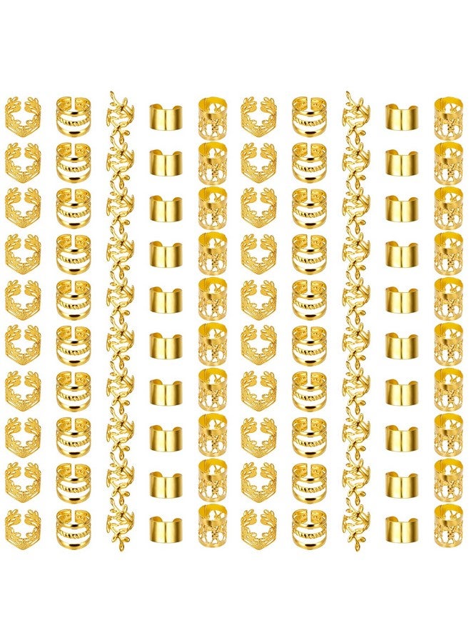 مولين مجموعة مجوهرات شعر ذهبية من مولين، مكونة من ١٠٠ قطعة، وأساور شعر للضفائر، ومشابك شعر للضفائر، وحلقات شعر ذهبية، ودلايات شعر قابلة للتعديل للضفائر، وإكسسوارات ضفائر شعر للنساء والرجال. - Image 1