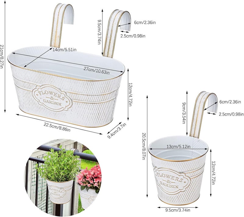 PerGar Practical versatile construction Vintage Metal Iron Wall Hanging Flower Pots, Rustic Planter Bucket Herb Flower Plant Holder with Detachable Hooks & Drainage Hole for Railing Fence Balcony Deck Garden Home Decoration, Set of 3 Dense material - Image 2