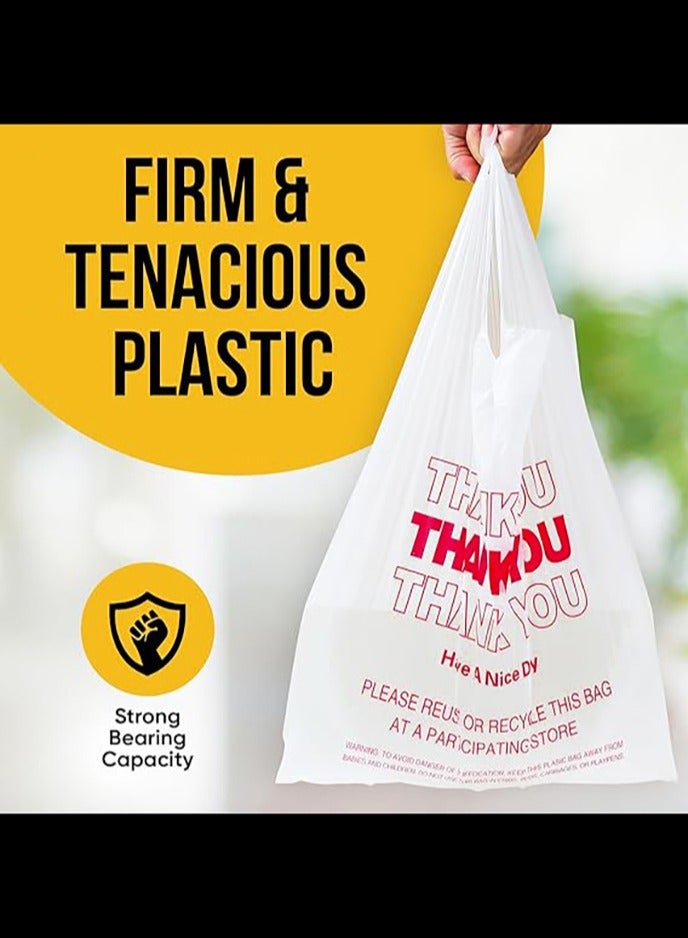 Plastic Bags, 50 Count Thank You Bags, Plastic Bags With Handles For Shopping, Grocery, Plastic Bags For Small Business , Recyclable T Shirt Bags, White Plastic Bag,32x56cm - Image 2