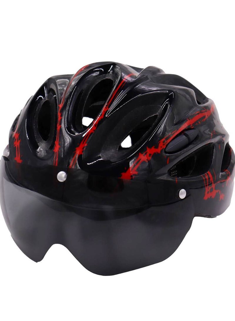 Generic Bicycle helmet mountain bike scooter youth roller skating helmet breathable safety helmet riding equipment suitable for men and women - (black and red) - Image 1