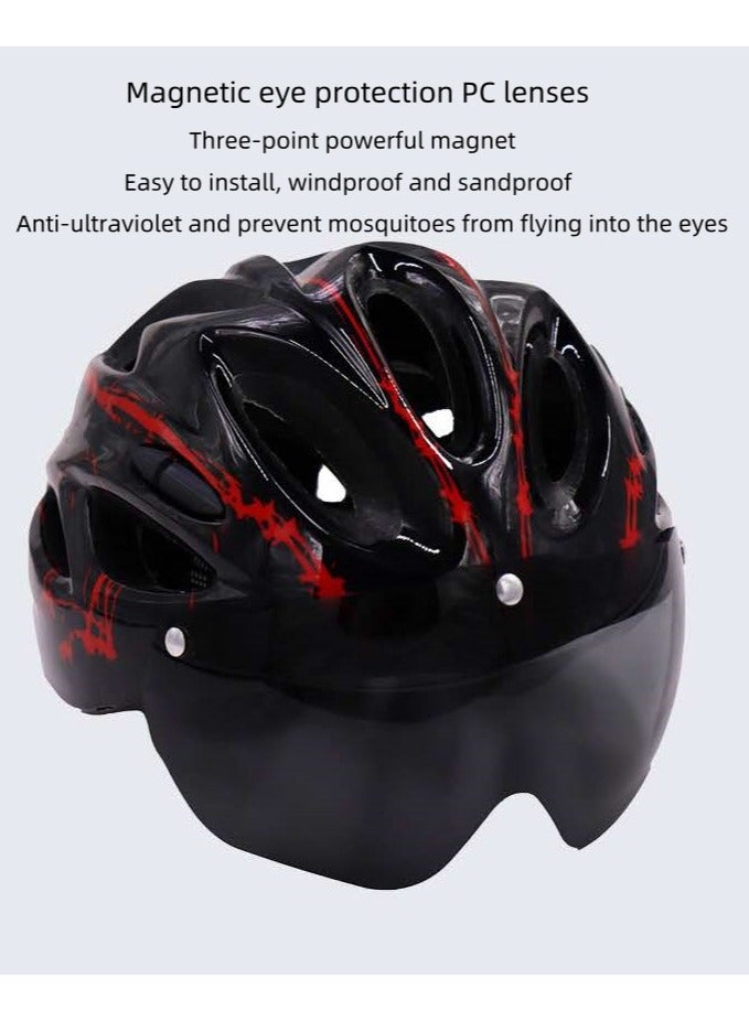 Generic Bicycle helmet mountain bike scooter youth roller skating helmet breathable safety helmet riding equipment suitable for men and women - (black and red) - Image 3