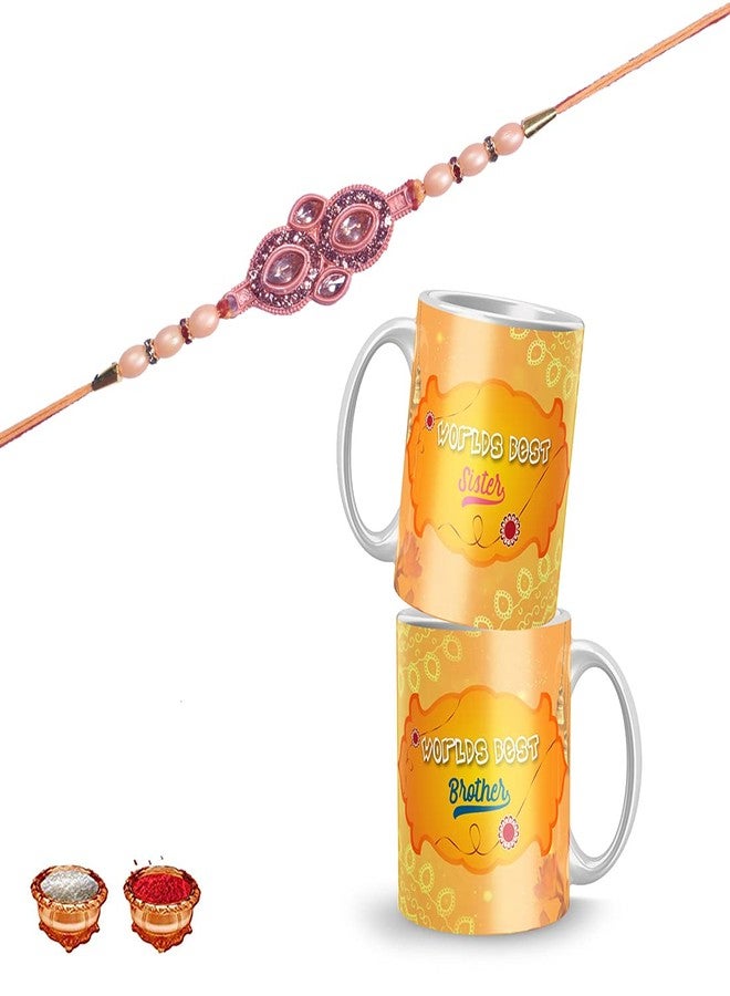 كوب Luvkushcart® راخي، راخي، راخي للأخ، راخي للأخت، راخي للأخ بهابي، راخي كومبو، مجموعة راخي، هدية راخي لبهايا بهابي، راخي مع رولي شاوال، (RAKHI-PAIRMUG-9-BF)