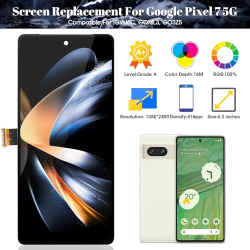 SRJTEK OLED for Google Pixel 7 Screen Replacement for Google Pixel 7 LCD Digitizer Repair Kits for Google Pixel 7 GVU6C GQML3 Display Touch Screen Assembly Replacement with Frame (with Fingerprint) - Image 2