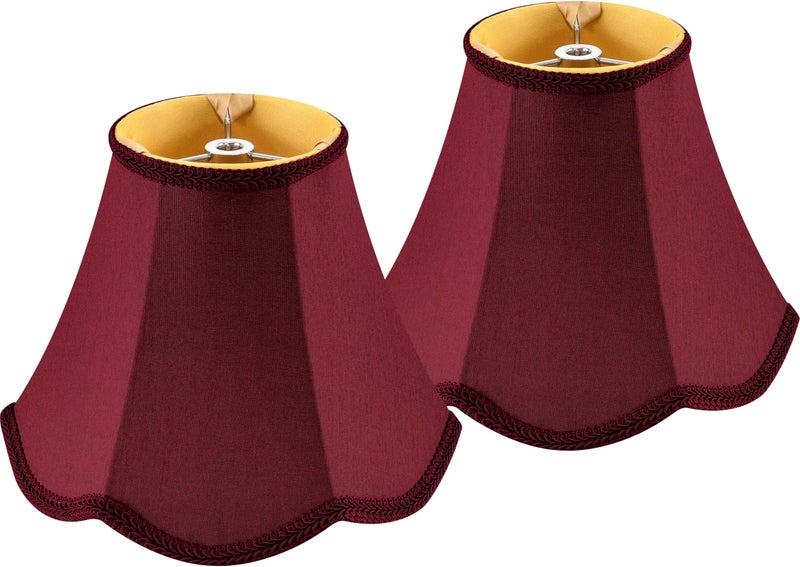 GO&SO GOSO 8" Scalloped Lamp Shades Set of 2 Small Mini, 4"Ã—8" Ã—6.4" Spider Burgudy Red Victorian Lampshade for Table Lamps,Wall Lamp Bell Lamp Shade Repalcement, Faux Silk Lampshades Art Deco & Modern - Image 1