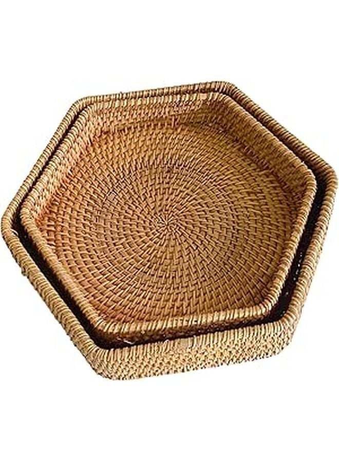 Hexagon Rattan Baskets Serving Set 2 Pieces Natural Wicker Storage - Image 1