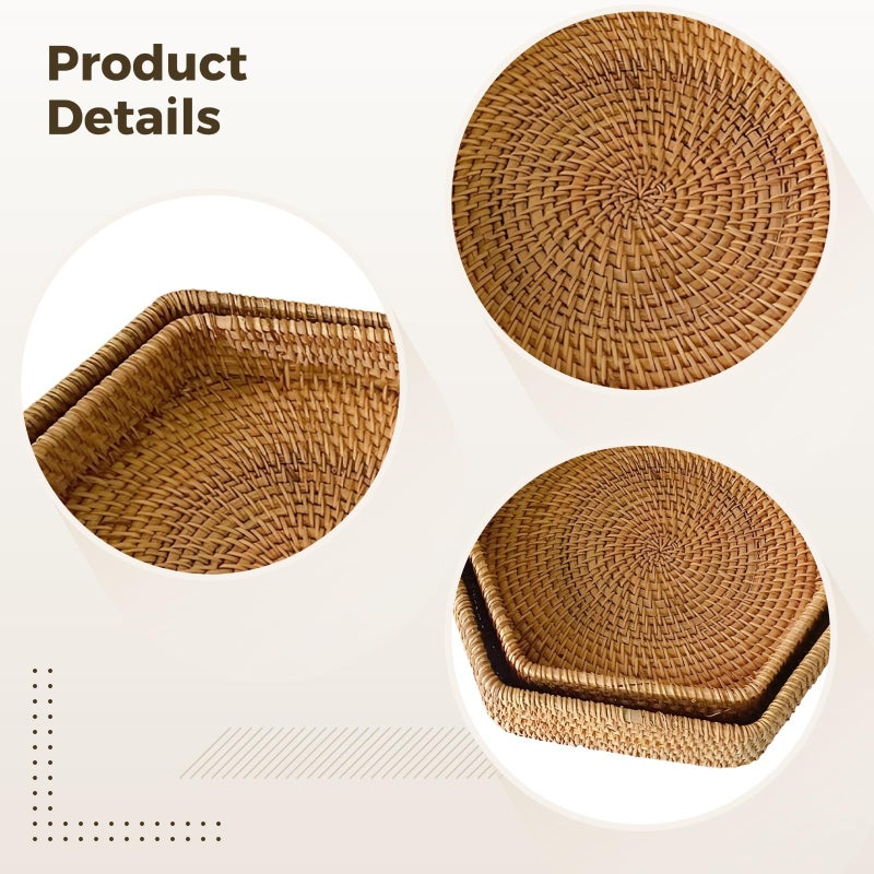 Hexagon Rattan Baskets Serving Set 2 Pieces Natural Wicker Storage - Image 3