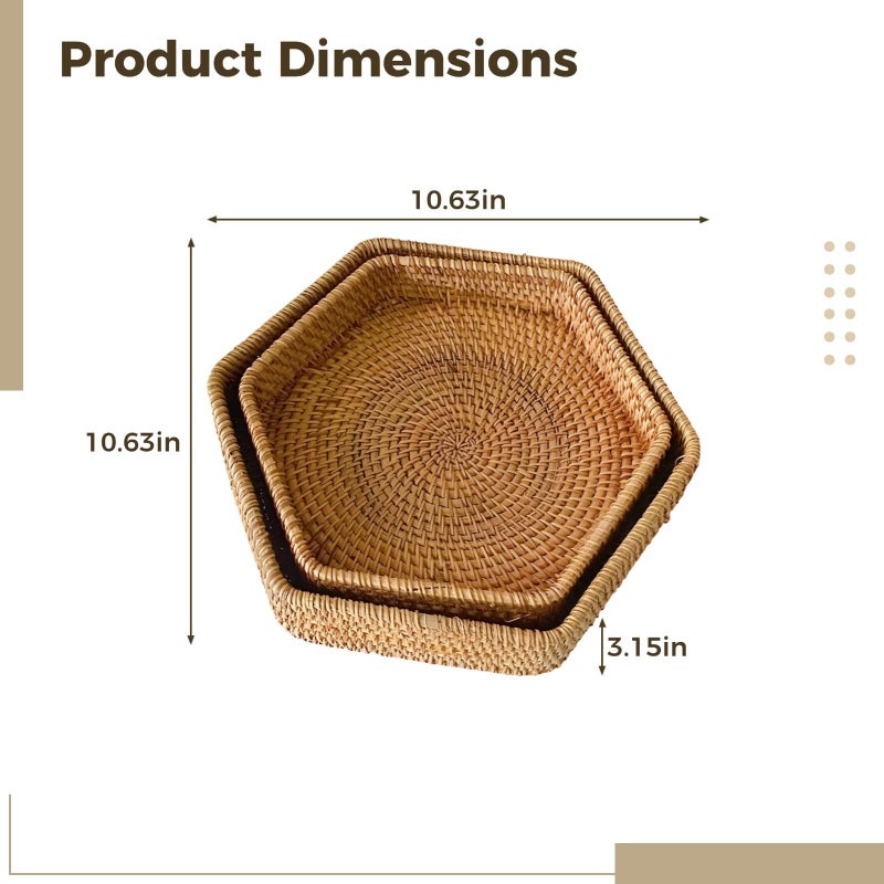 Hexagon Rattan Baskets Serving Set 2 Pieces Natural Wicker Storage - Image 5