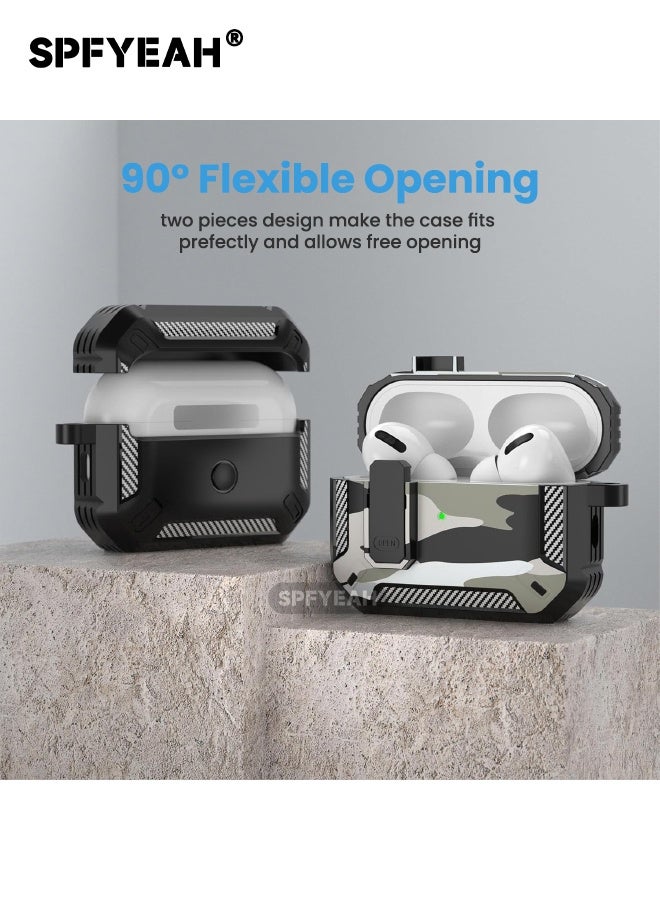 SPFYEAH AirPods Pro 3rd Generation Case Cover, with Secure Lock Clip & Keychain & Cleaner kit, Hard Shell Rugged Shockproof Carbon Fiber Protection Cover for AirPods Pro 3 (2025), Camo Gery - Image 5