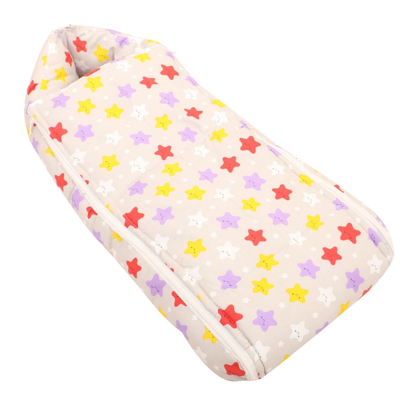 Nonibud Baby Cotton Sleeping Bed Cum Carrying Nest Bag with Storage Bag # Large Size 77 Cms X 40 Cms # 0-9 Months (Pinky Stars) - Image 1