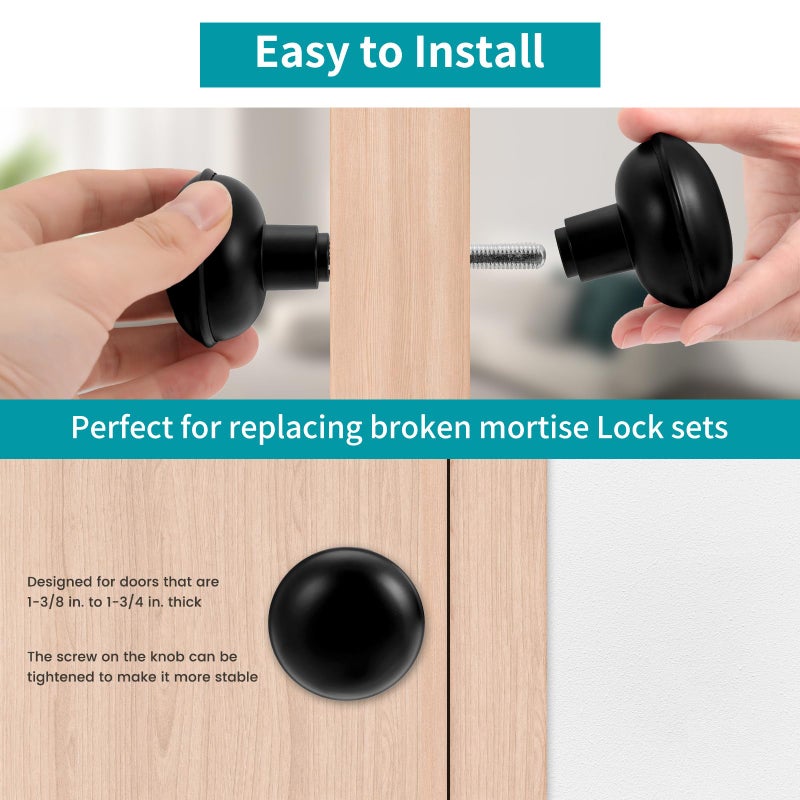 Newliplace 1 Pack Vintage Old Style Door Knob Set With Spindle  Antique Door Knobs Replacement Set For Interior Doors  Matte Black - Image 3
