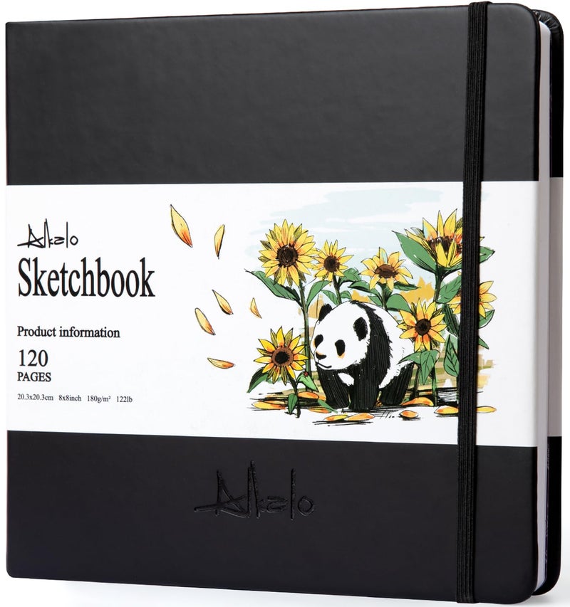 ALKALO Square Sketchbook for Drawing 120 Pages Sketch Book 122LB180GSM Thick Paper Mixed Media Sketchbook for Charcoal Pencil Inks Pen Colored Pencil Acrylic Marker Oil Pastel