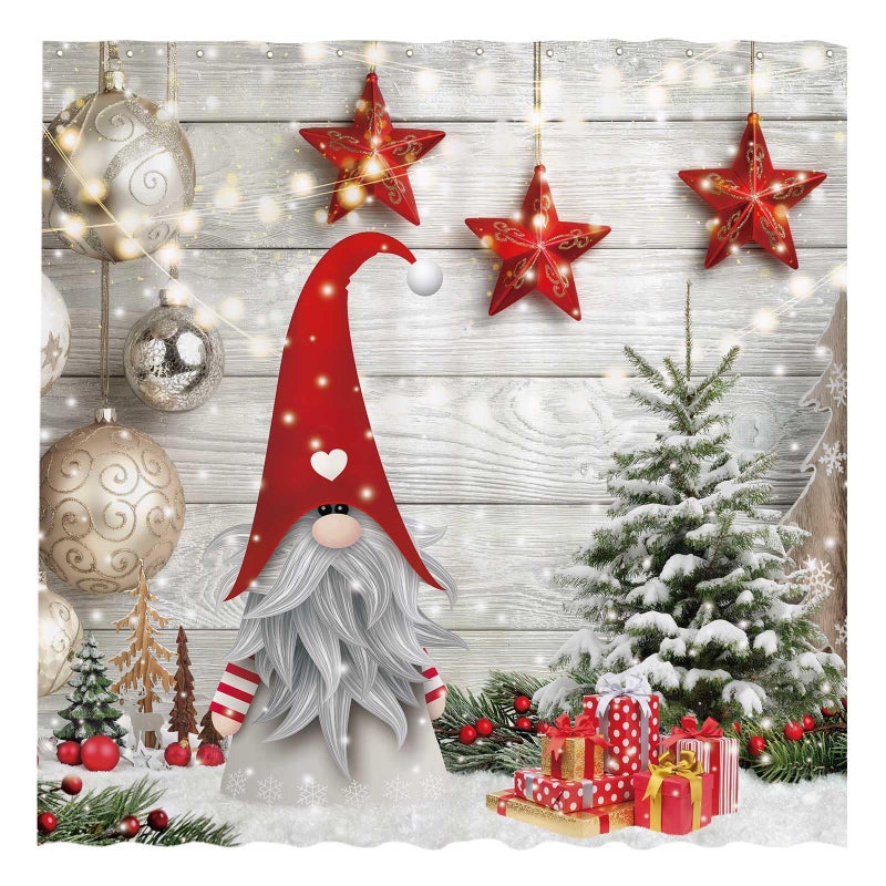 Allenjoy 72 x 72 Christmas Gnomes Shower Curtain Set Rustic Xmas Tree Wood Bathroom Bathtubs Decor Easy Care Machine Washable Durable Polyester Fabric