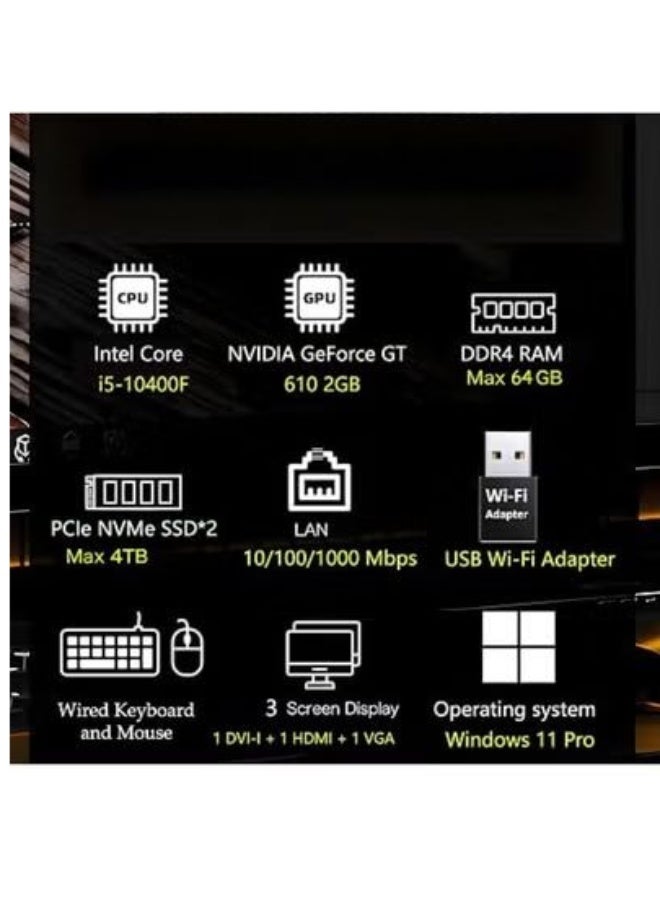جهاز كمبيوتر مكتبي مايكرو تاور سداسي النواة i5 رامات 32 جيجا هارد SSD 1 تيرابايت كارت شاشة خارجي واي فاي ويندوز 11 - Image 2