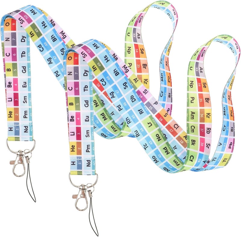 CALLARON 2pcs Educational Chemistry Lanyards for Cell Phone and Id Badge, Detachable Keychain Strap with Periodic Table Design for Science Teachers and Students - Image 1