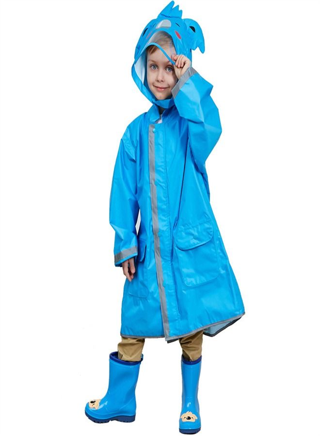 Loquat Children's Raincoat Full Picture Printed Thin Hooded Poncho Blue  - Image 1