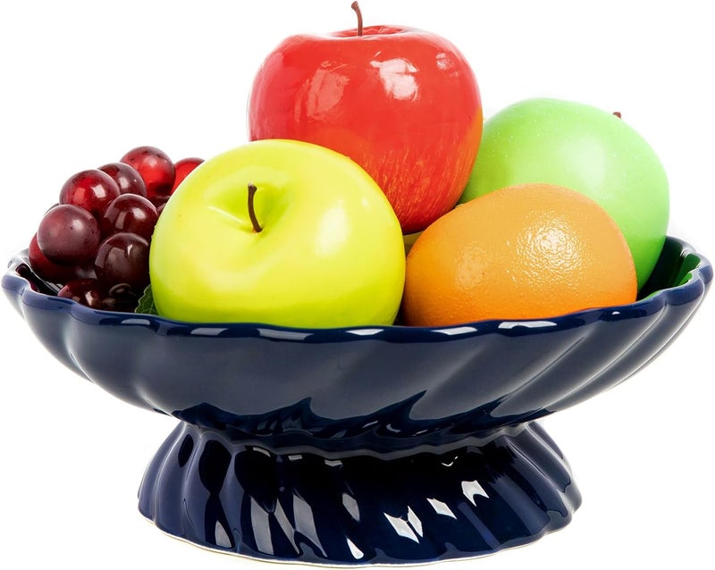 Nattol 95Inch Ceramic Fruits Bowl Decorative Serving Plate Centerpiece Fruits Tray or Fruit Basket for Kitchen Counters Farmhouses Dining Table Blue - Image 1