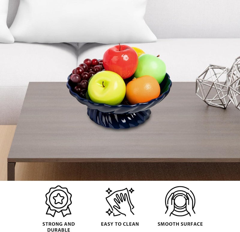 Nattol 95Inch Ceramic Fruits Bowl Decorative Serving Plate Centerpiece Fruits Tray or Fruit Basket for Kitchen Counters Farmhouses Dining Table Blue - Image 4
