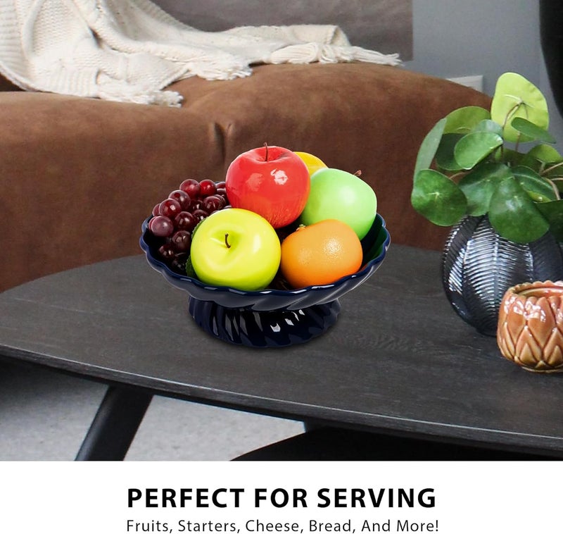 Nattol 95Inch Ceramic Fruits Bowl Decorative Serving Plate Centerpiece Fruits Tray or Fruit Basket for Kitchen Counters Farmhouses Dining Table Blue - Image 3