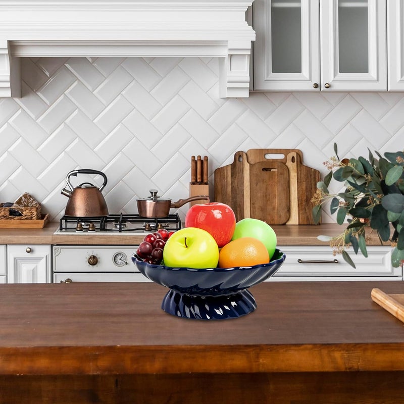 Nattol 95Inch Ceramic Fruits Bowl Decorative Serving Plate Centerpiece Fruits Tray or Fruit Basket for Kitchen Counters Farmhouses Dining Table Blue - Image 2