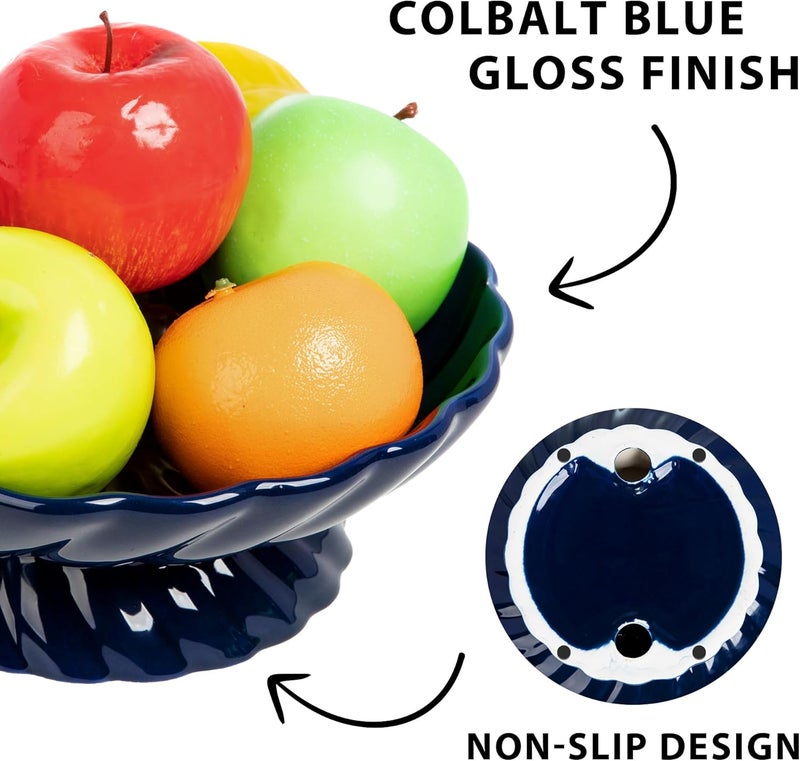 Nattol 95Inch Ceramic Fruits Bowl Decorative Serving Plate Centerpiece Fruits Tray or Fruit Basket for Kitchen Counters Farmhouses Dining Table Blue - Image 5