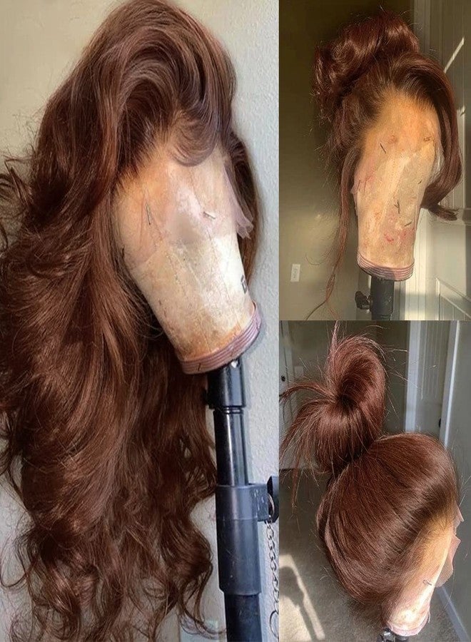 FKFO 200% Density Chocolate Brown Human Hair Wigs 13x4 Body Wave Lace Front Wig Pre Plucked Chestnut Brown Colored Human Hair Wigs For Women HD Transparent Lace Front Wig 24 Inch - Image 1