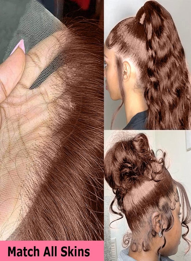 FKFO 200% Density Chocolate Brown Human Hair Wigs 13x4 Body Wave Lace Front Wig Pre Plucked Chestnut Brown Colored Human Hair Wigs For Women HD Transparent Lace Front Wig 24 Inch - Image 4