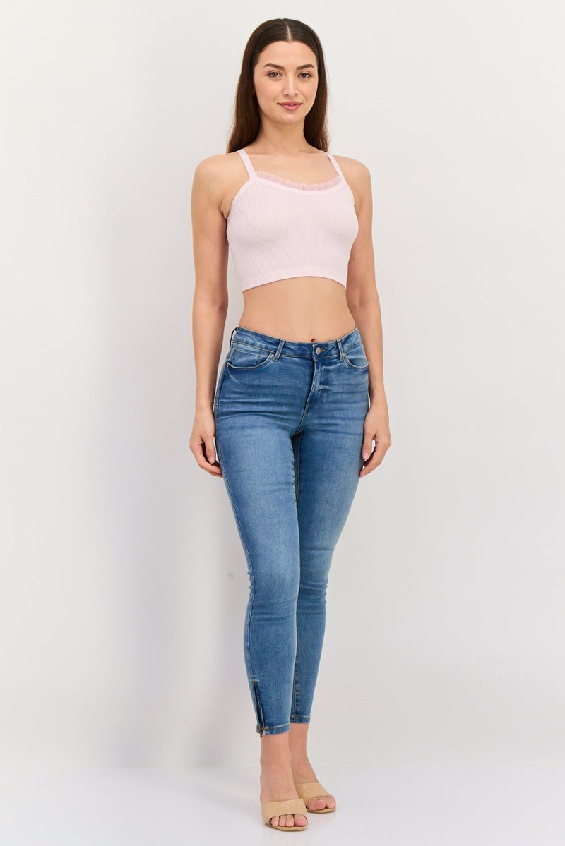 VERO MODA Women Regular Fit Washed Denim Jean, Blue  - Image 3