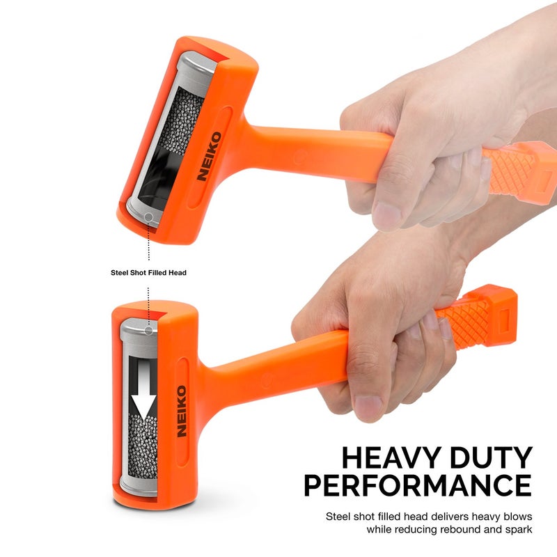 Neiko 02846A 1 LB Dead Blow Hammer, Neon Orange I Unibody Molded | Checkered Grip | Spark and Rebound Resistant - Image 2