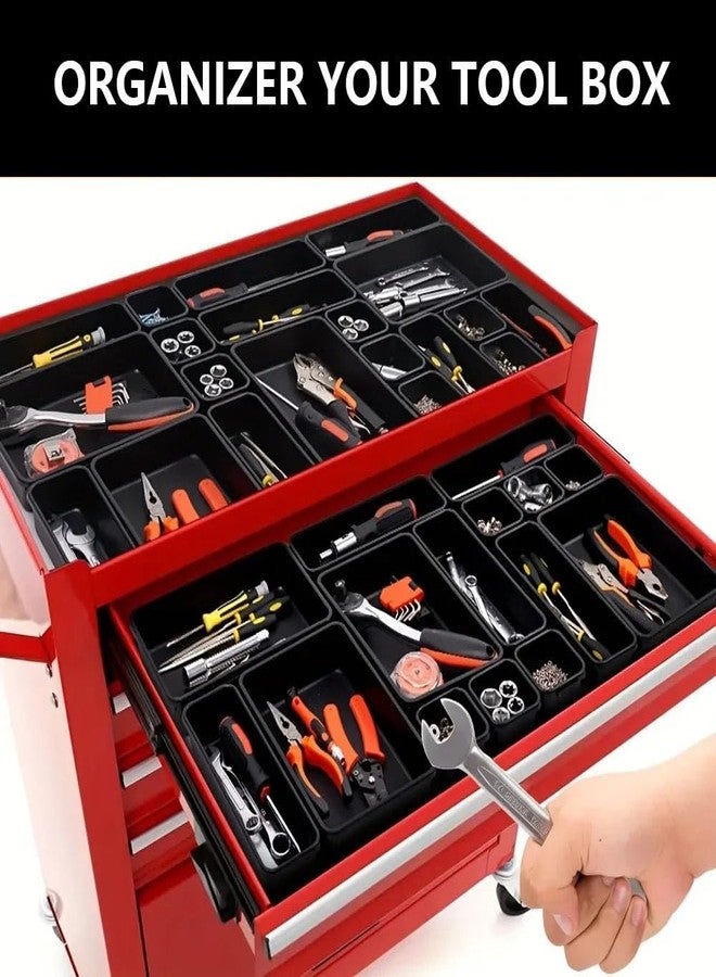 AUTOHJ [𝐔𝐩𝐠𝐫𝐚𝐝𝐞𝐝] 𝟔𝟓 𝐏𝐂𝐒 Tool Box Organizer Tray 𝟓 𝐒𝐢𝐳𝐞𝐬 Desk Drawer Organizers Garage Storage Toolbox Divider Trays for Tool Chest Cart Cabinet Workbench Hardware Organization - Image 2
