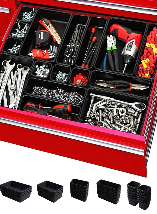 AUTOHJ [𝐔𝐩𝐠𝐫𝐚𝐝𝐞𝐝] 𝟔𝟓 𝐏𝐂𝐒 Tool Box Organizer Tray 𝟓 𝐒𝐢𝐳𝐞𝐬 Desk Drawer Organizers Garage Storage Toolbox Divider Trays for Tool Chest Cart Cabinet Workbench Hardware Organization - Image 1