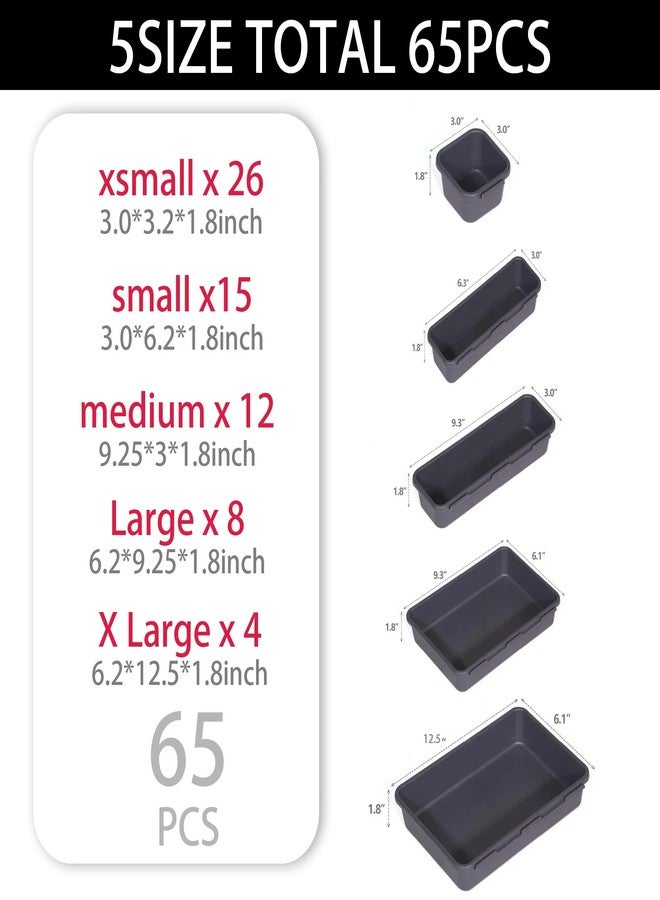 AUTOHJ [𝐔𝐩𝐠𝐫𝐚𝐝𝐞𝐝] 𝟔𝟓 𝐏𝐂𝐒 Tool Box Organizer Tray 𝟓 𝐒𝐢𝐳𝐞𝐬 Desk Drawer Organizers Garage Storage Toolbox Divider Trays for Tool Chest Cart Cabinet Workbench Hardware Organization - Image 3