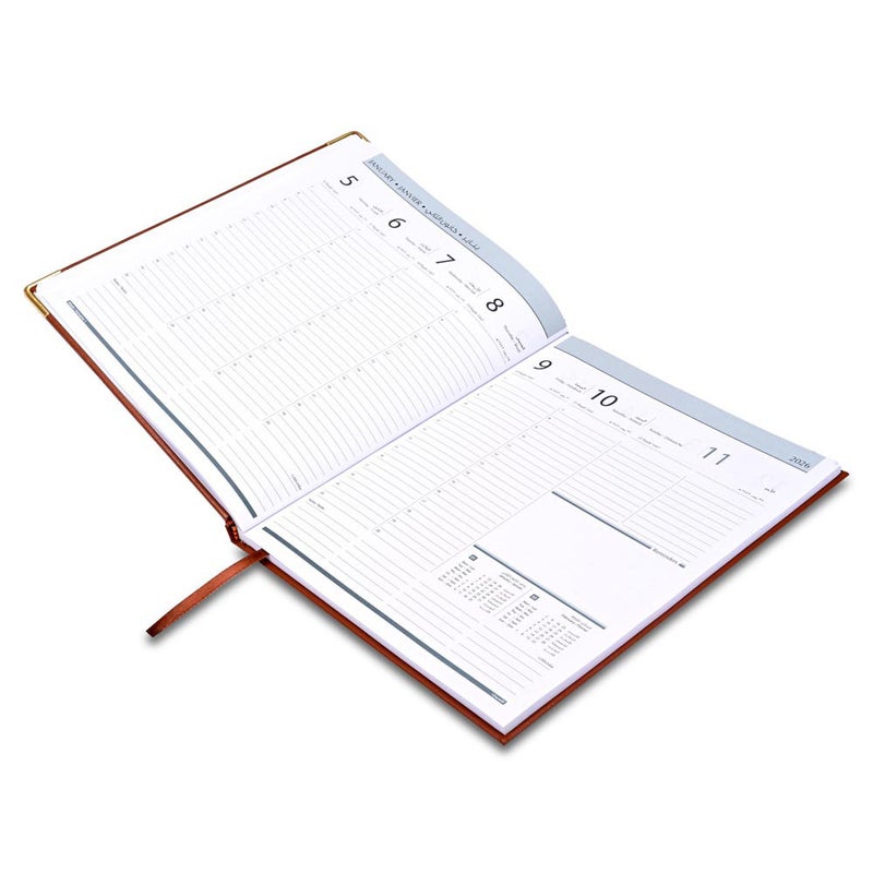 FIS 2026 Executive Diary, 210x260mm, 1 Side Padded Vinyl Cover, Golden Corners, 1 Week at a Glance, Arabic/English/French, 70gsm White Paper, Brown Cover-FSDI33AE26BR - Image 3