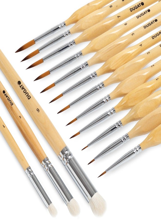 DUGATO Miniature Dry Paint Brush Set, 15pcs Model Brushes & Dry Brushes with Premium Bristle & Wood Handle, Fine Detailing for Acrylic Oil Gouache Watercolor, Citadel, Figurine, 40k (Natural) - Image 1