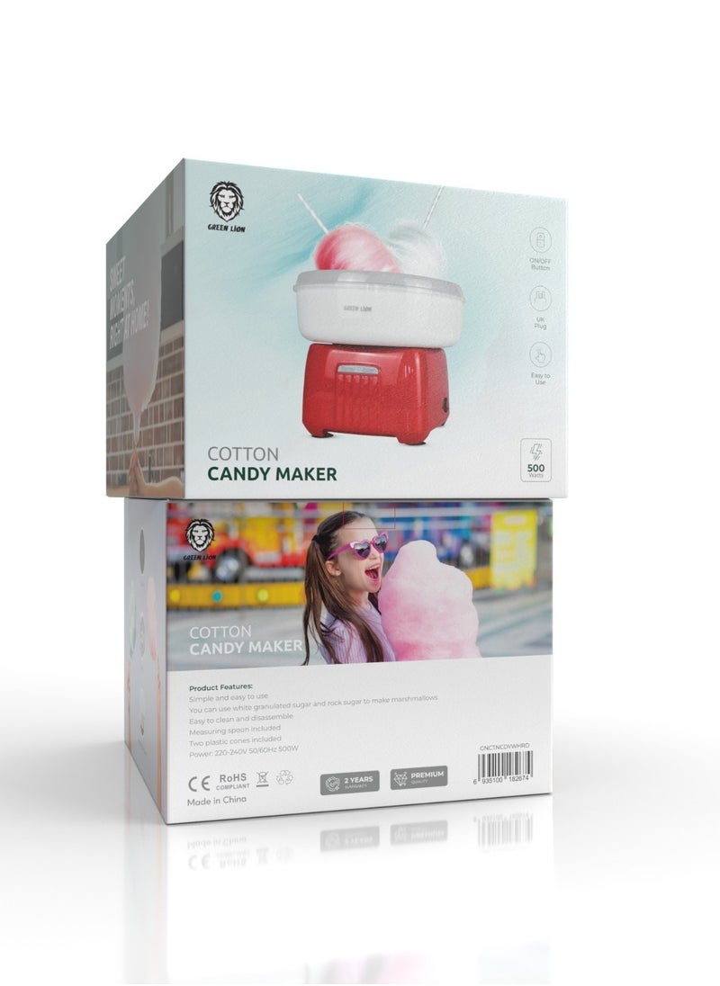GREEN LION Cotton Candy Maker 500W / Easy to Use Cotton Candyfloss Machine- White/Red  - Image 3