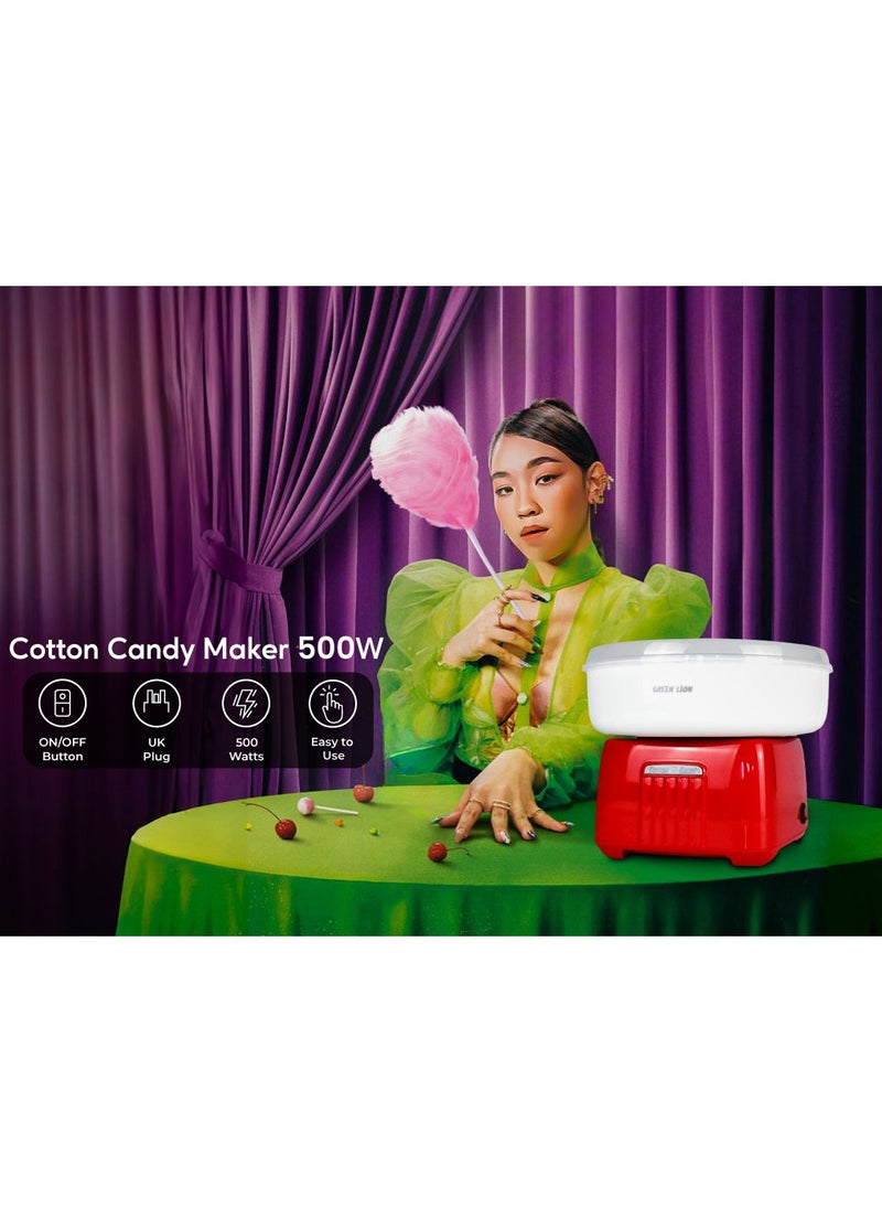 GREEN LION Cotton Candy Maker 500W / Easy to Use Cotton Candyfloss Machine- White/Red  - Image 2
