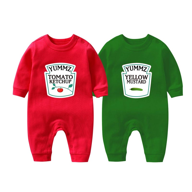 YSCULBUTOL Baby Twins Bodysuit Yummz Tomato Ketchup Mustard Twin Set Infant Girls Romper Baby Boys OutfitsRG 9M