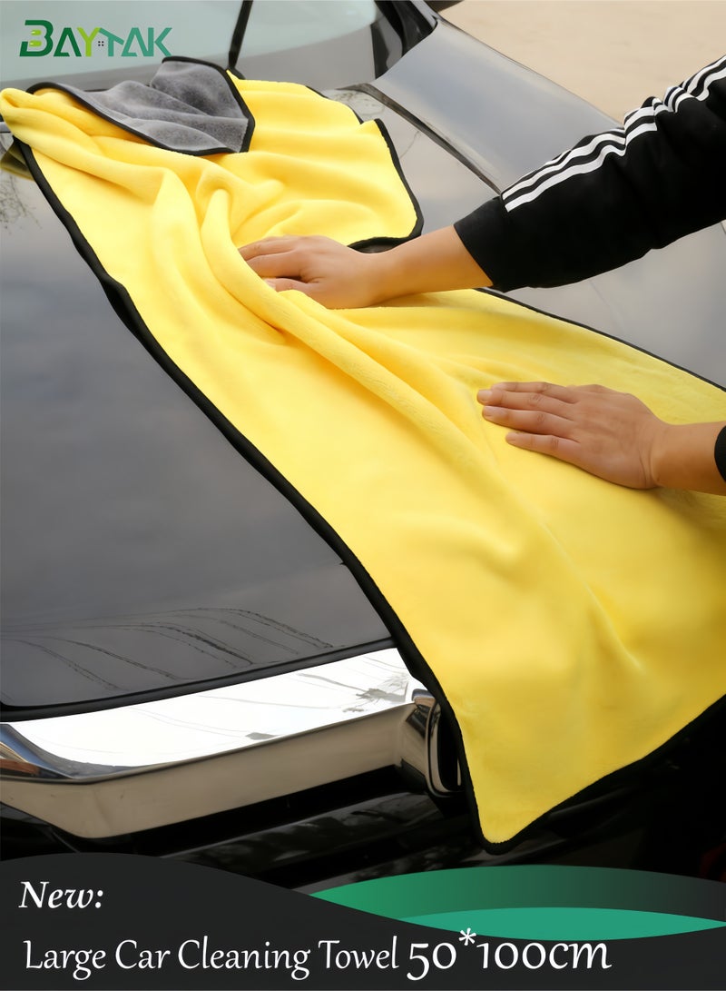 بيتك منشفة تنظيف السيارة كبيرة من الألياف الدقيقة 50*100 سم، قماش ناعم جدًا للغسيل والتجفيف (رمادي-أصفر) - Image 1
