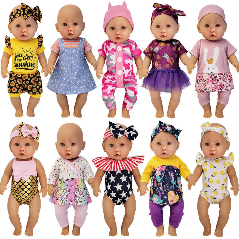 Windolls 10 Sets 1416 Inch Baby Doll Clothes Dress Outfits Headbands Accessories fits New Born 15 inch Baby Doll - Image 2