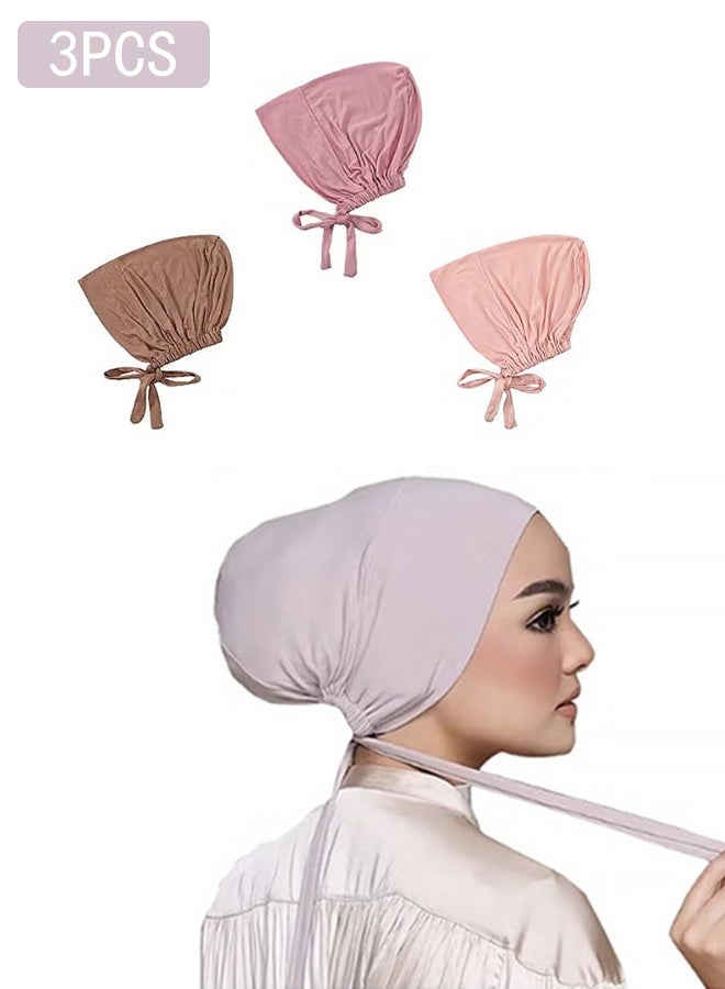 MXN 3 Pcs Headwear Hat, Elastic Adjustable Hijab Caps with Back Tie Soft  Comfortable and Breathable Hijabs Caps for Women,Used in Various Occasions in Daily Life - Image 1