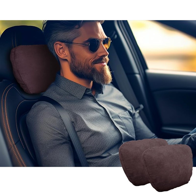 POKSRI 2pcs Car Neck Pillow for headrestsSupport Drive Seats Head Cushion PillowsSuperfiber SuedePlantBased PolyesterThickness Height Adjustable118x75Inner Liner fillabledeep Coffee