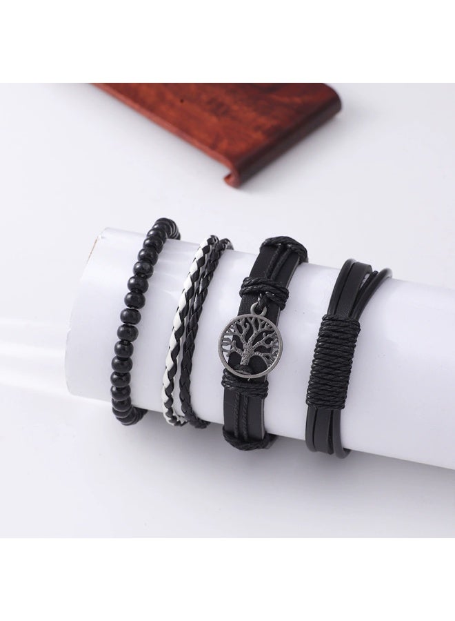 Goolsky سوار جلد شجرة الحياة للرجال - مصنوعة يدويًا من حبال متعددة الطبقات مع خرز، سحر شجرة الحياة، أسلوب رجعي للارتداء اليومي، جلد متين - Image 3