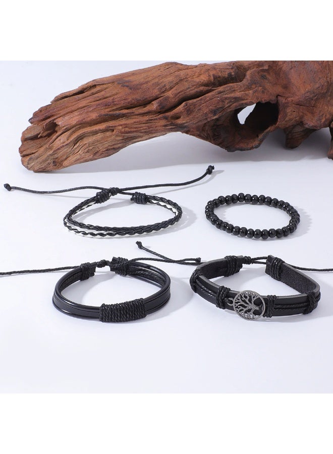 Goolsky سوار جلد شجرة الحياة للرجال - مصنوعة يدويًا من حبال متعددة الطبقات مع خرز، سحر شجرة الحياة، أسلوب رجعي للارتداء اليومي، جلد متين - Image 2