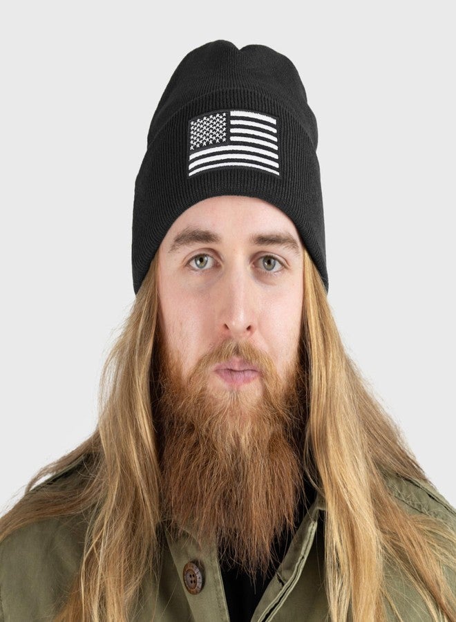 MixYoke American Flag Embroidered Beanie Winter Hat for Men Women, Multi-Season Military Tactical Gear Police Army Winter Warm Hat - Image 2