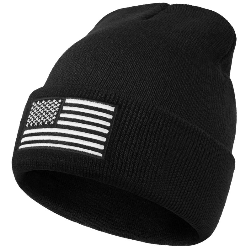 MixYoke American Flag Embroidered Beanie Winter Hat for Men Women, Multi-Season Military Tactical Gear Police Army Winter Warm Hat - Image 1
