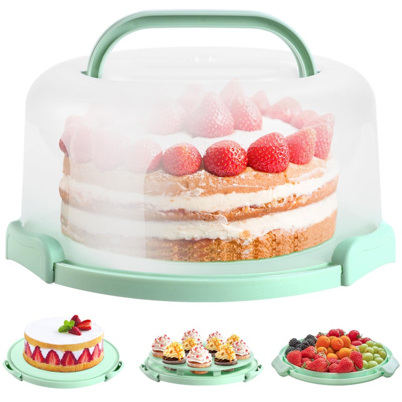 Ohuhu Cake Carrier with Lid and Handle, Ohuhu BPA-Free Cake Containers Cake Holder for 10 inch Cake with 2 Handles Cupcake Carrier - Plastic Cover Two Sided Base for Transport Pie Nuts Fruit Christmas Gifts - Image 1
