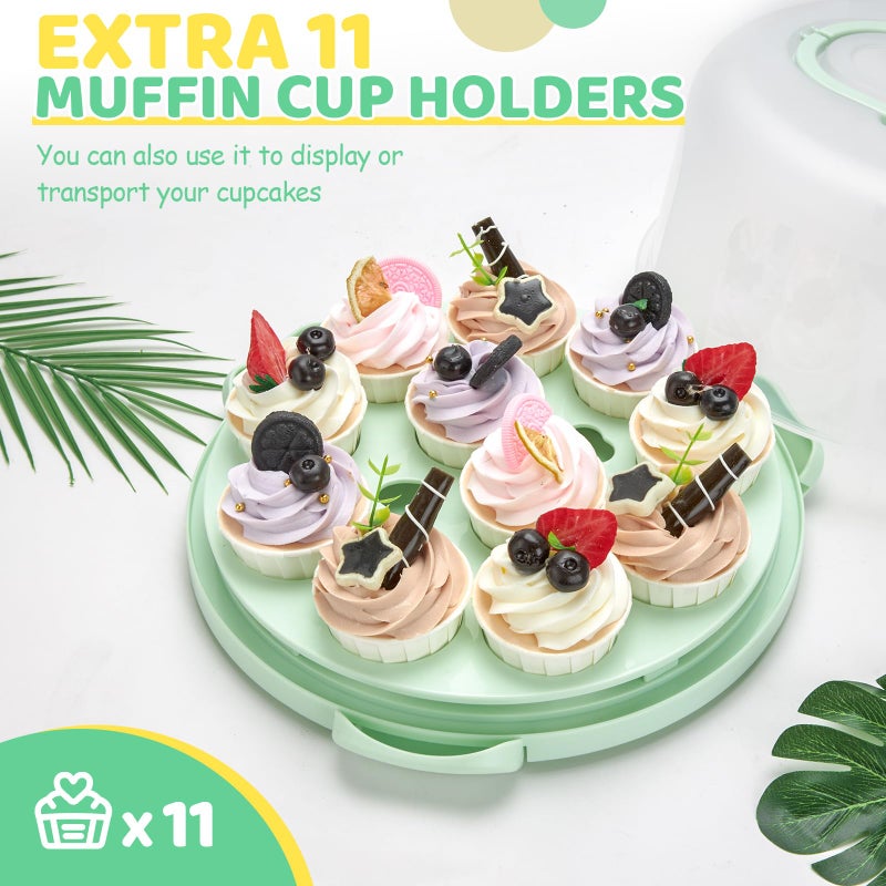 Ohuhu Cake Carrier with Lid and Handle, Ohuhu BPA-Free Cake Containers Cake Holder for 10 inch Cake with 2 Handles Cupcake Carrier - Plastic Cover Two Sided Base for Transport Pie Nuts Fruit Christmas Gifts - Image 3