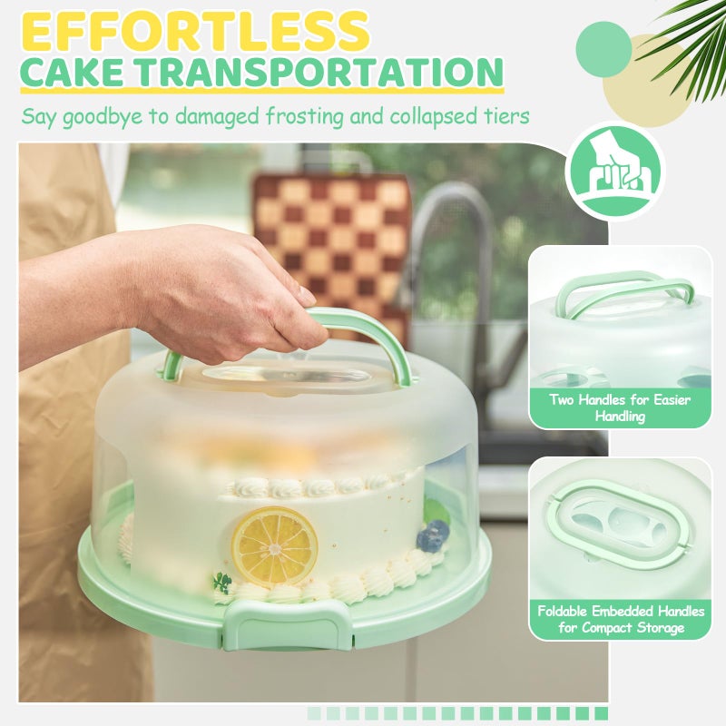 Ohuhu Cake Carrier with Lid and Handle, Ohuhu BPA-Free Cake Containers Cake Holder for 10 inch Cake with 2 Handles Cupcake Carrier - Plastic Cover Two Sided Base for Transport Pie Nuts Fruit Christmas Gifts - Image 2