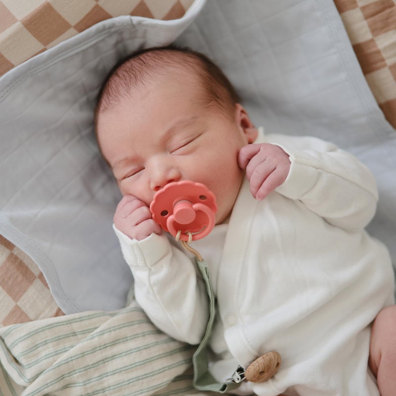 FRIGG Daisy Natural Rubber Baby Pacifier | Made in Denmark | BPA-Free (Pink Cream/Poppy, Size 1) 2-Pack - Image 5